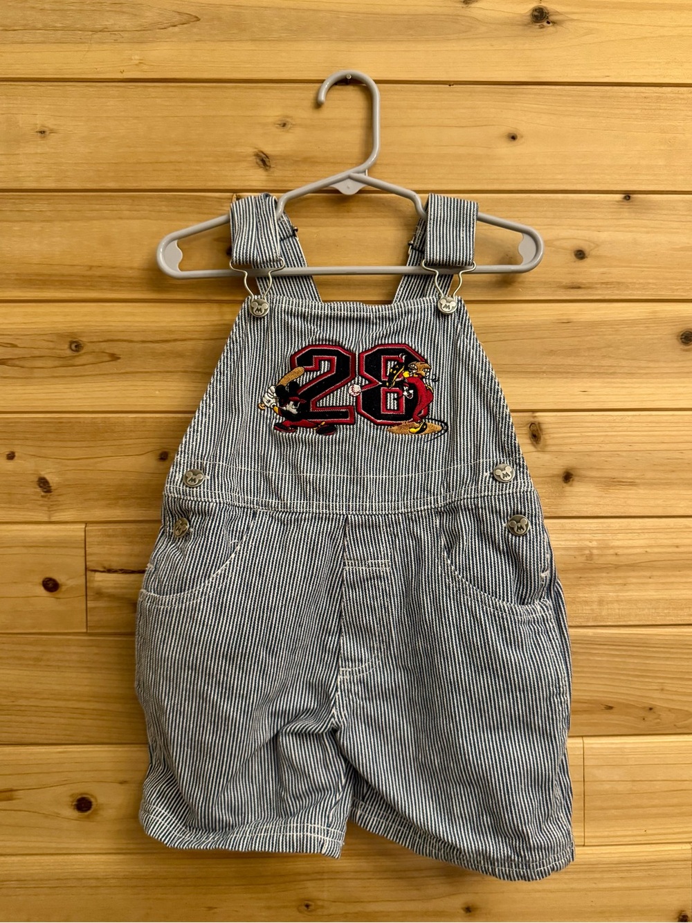 Vintage Mickey Mouse & Co 4T Pinstripe Mickey & Goofy Baseball Short Overalls